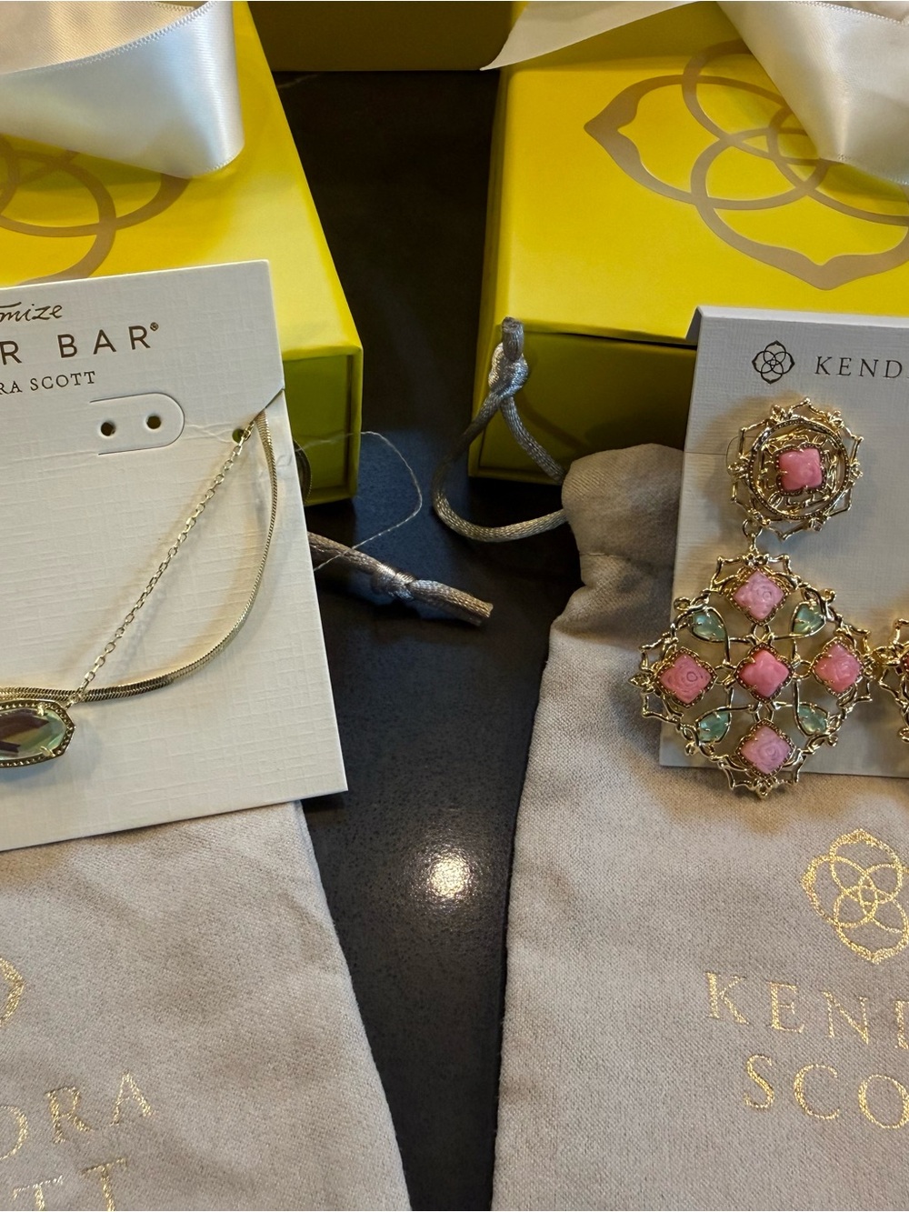 Kendra Scott retired statement earrings with color matched double necklace NWT